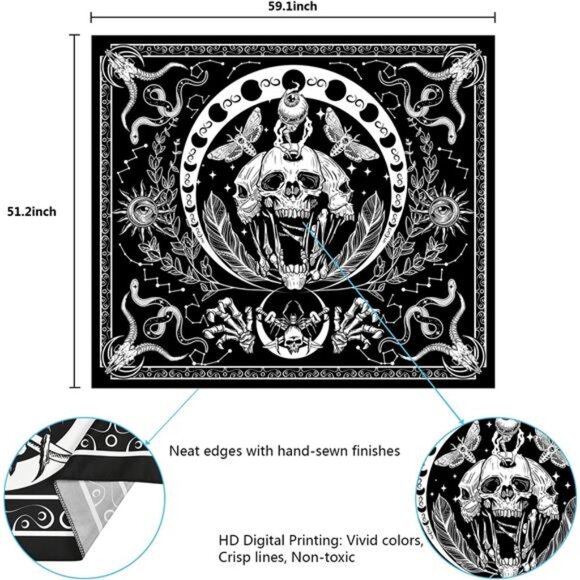 Skull Tapestry Black and White Tapestries Snake Tapestry Moth Tapestry Trippy - Picture 6 of 8